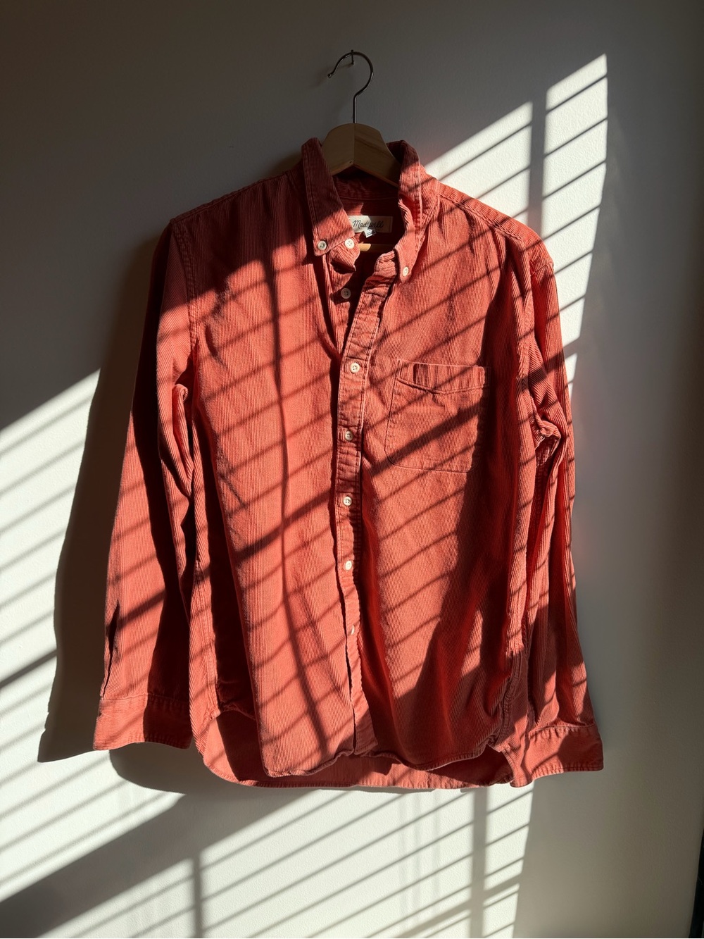 Mens Madewell Salmon Colored Corduroy Button Up Long Sleeve Shirt M